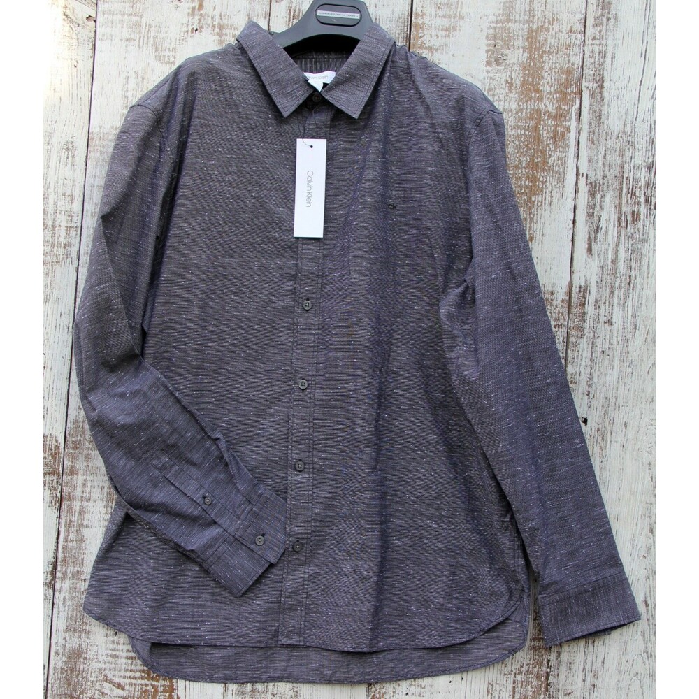 CLAVIN KLEIN Men's Sz L BLACK GRAY Long Sleeve Button-Down Dress Shirt NEW